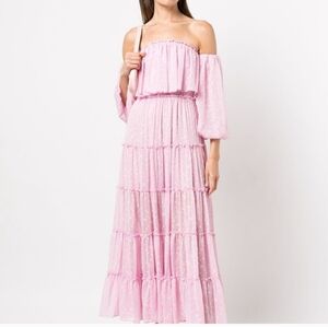 NWT MISA LOS ANGELES CASSANDRA MAXI SHEER DRESS LILAC CLIP DOT XS